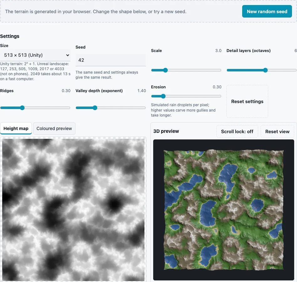 Terrain heightmap generator example